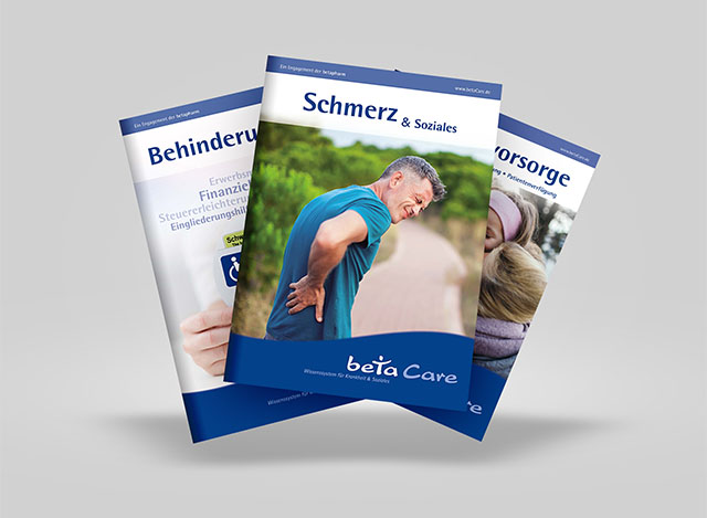 Verschiedene betaCare-Ratgeber in einem Fächer dargestellt